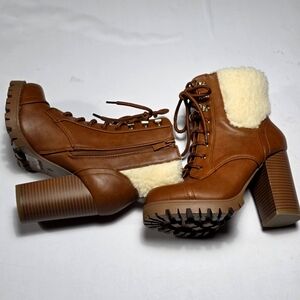 Top MODA Brown Ankle Boots with Faux Fur Lining Size 7 NWNB
